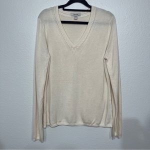 Facconnable Cream Neutral Cashmere Silk V-neck light weight sweater top Large